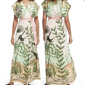 Scotch & Soda Tropical Maxi Dress Wrap Style Tie Waist Drop Cap Sleeve NWT